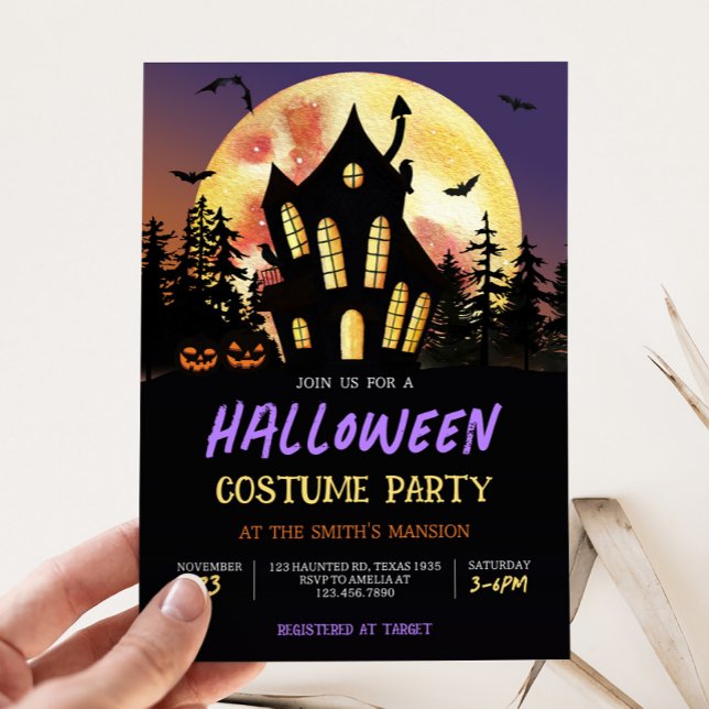 Convites Festa de Costume de Halloween (Haunted House Halloween Costume Party Invitation)