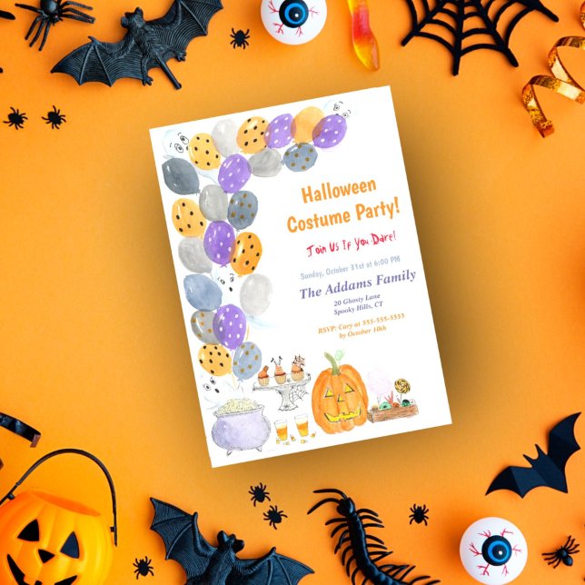 Convites Festa de Costume de Halloween (A fun watercolor Halloween invitation for your next kids party! )