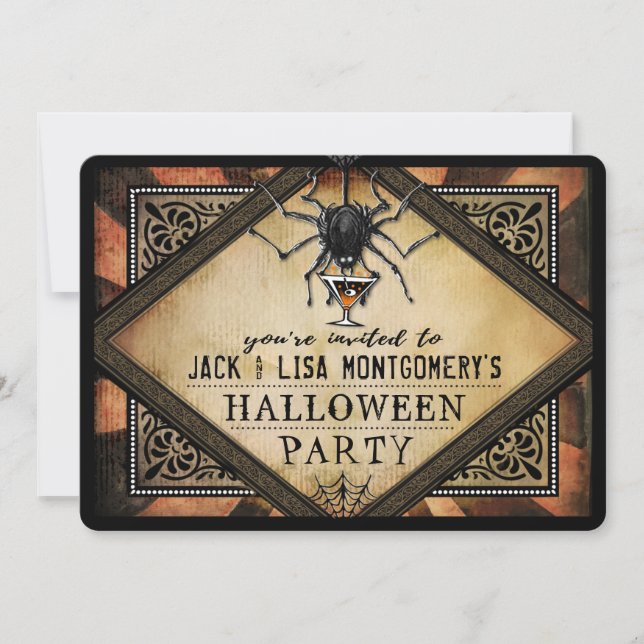 Convites Festa de Costume Laranja Aranha Negra Cocô (Frente)