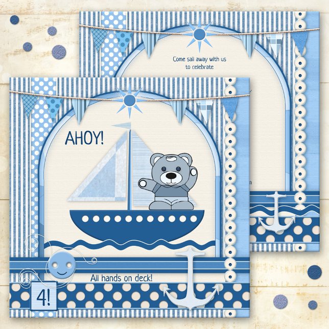 Convites Festa de Crianças de Aniversário Náuticas Scrapboo (A cute sailboat or nautical themed invitation for a child's birthday party in a scrapbook style)