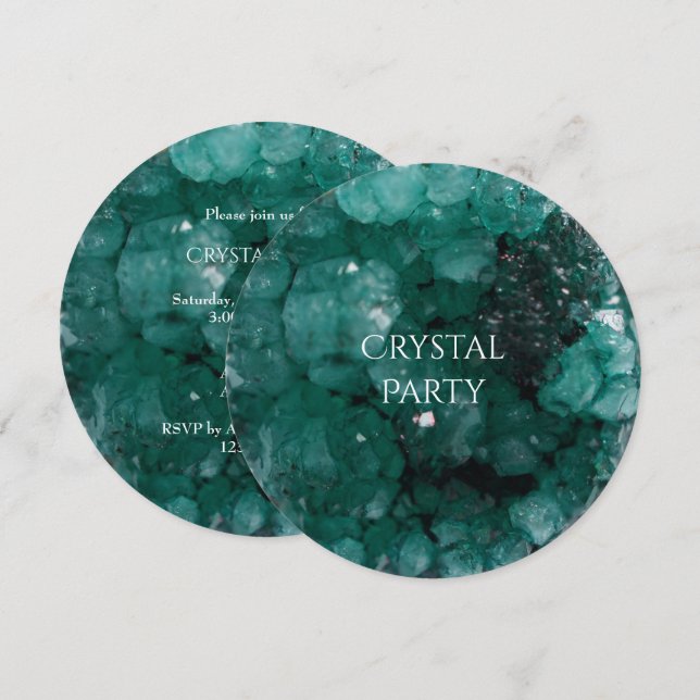 Convites Festa de Cristal Verde Glamouroso (Frente/Verso)