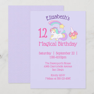 Convites Festa de Cupcake e Unicórnio de Aniversário Mág