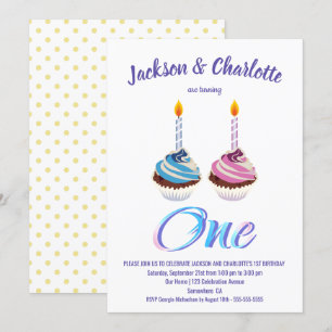 Convites Festa de Cupcakes gêmeos primeiros aniversarios