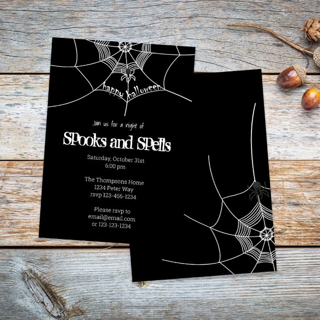 Convites Festa de Cute Web de Aranha Assustadora do Hallowe (Halloween Spooks and Spells custom invitation.)