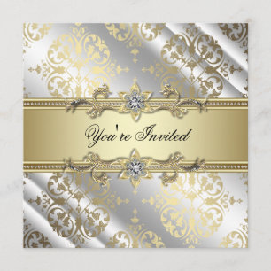 Convites Festa de Damasco Dourado e Prata