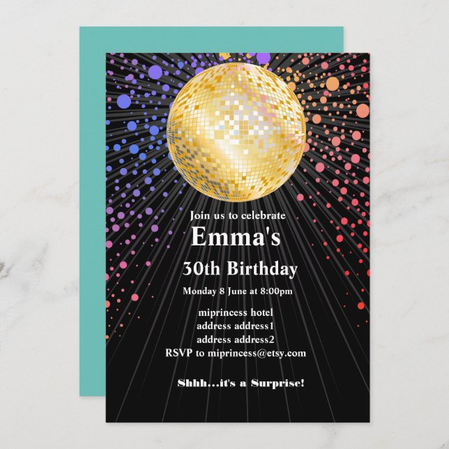 Convites festa de dança de discoteca da discoteca de 70 (Frente/Verso)