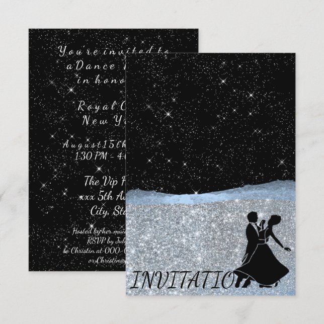 Convites Festa de Dança de Estrelo Azul Noite Azul no Céu A (Frente/Verso)