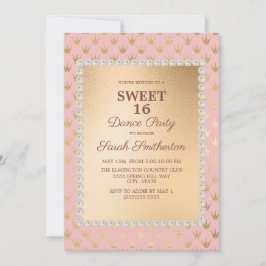 Convites Festa de dança Dourada Tiara Sweet 16, Rosa Esbran