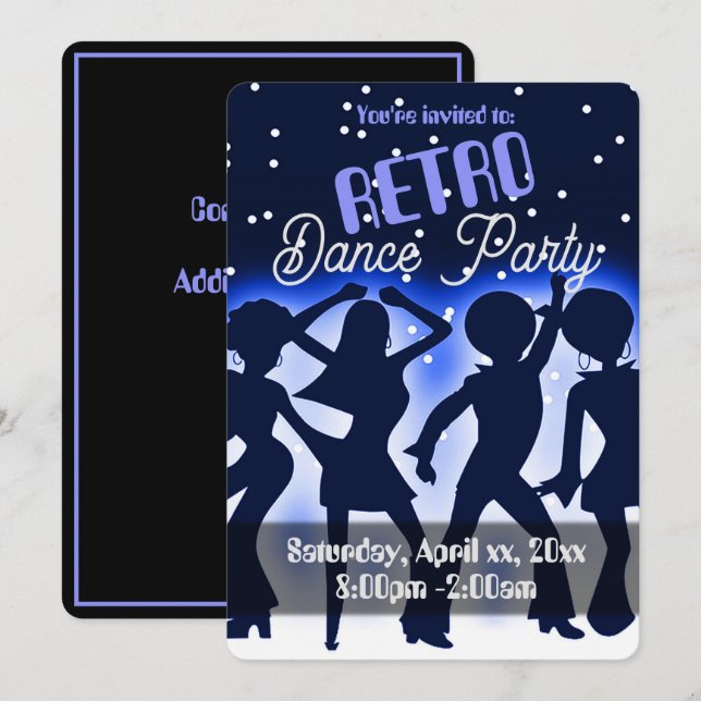 Convites Festa de Dança Retrô Azul (Frente/Verso)