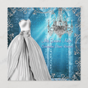 Convites Festa de debutante azul Royal Navy Branco Quincean