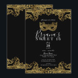 Convites Festa de Debutante com Máscaras e Renda Preta e Do<br><div class="desc">Personalize para qualquer evento</div>