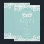 Convites Festa de Debutante Máscara de Renda Turquesa Azul<br><div class="desc">Personalize para qualquer evento</div>