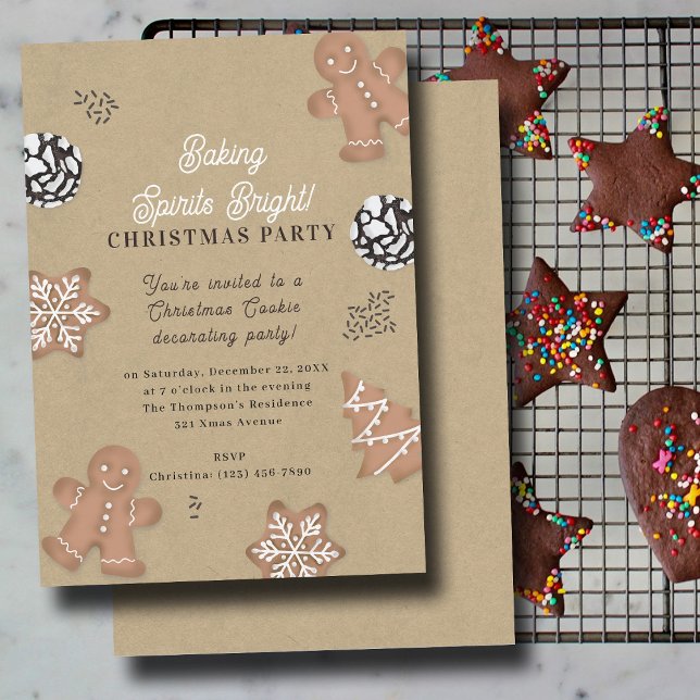Convites Festa de Decoração de Biscoitos de Natal Kraft (Christmas Cookie Decorating Party Kraft Invitation)