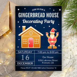 Convites Festa de Decoração de Casa de Gingerbread Azul Rús