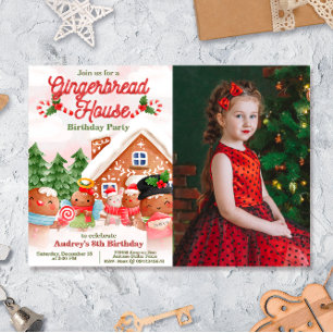 Convites Festa de decoração de Casa de Gingerbread com Foto