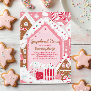 Convites Festa de Decoração de Casa de Gingerbread Rosa