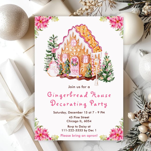 Convites Festa de Decoração de Casa de Gingerbread Rosa (Criador carregado)