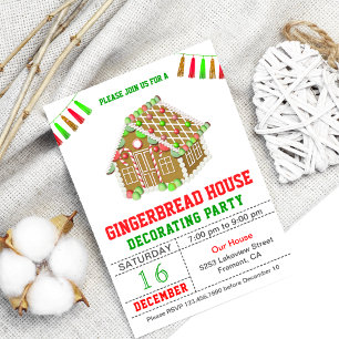 Convites Festa de Decoração de Casa de Gingerbread Vermelha