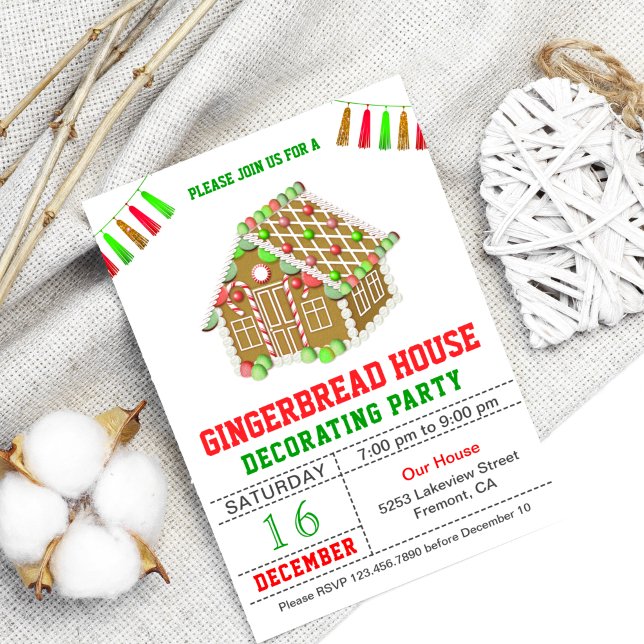 Convites Festa de Decoração de Casa de Gingerbread Vermelha (Criador carregado)