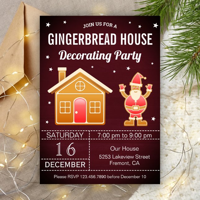 Convites Festa de Decoração de Casa de Gingerbread Vermelho (Criador carregado)