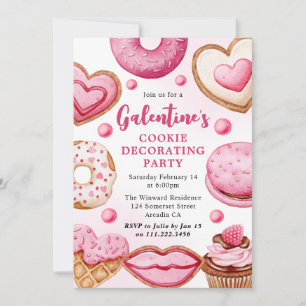 Convites Festa de Decoração de Cookies Galentine's com Aqua