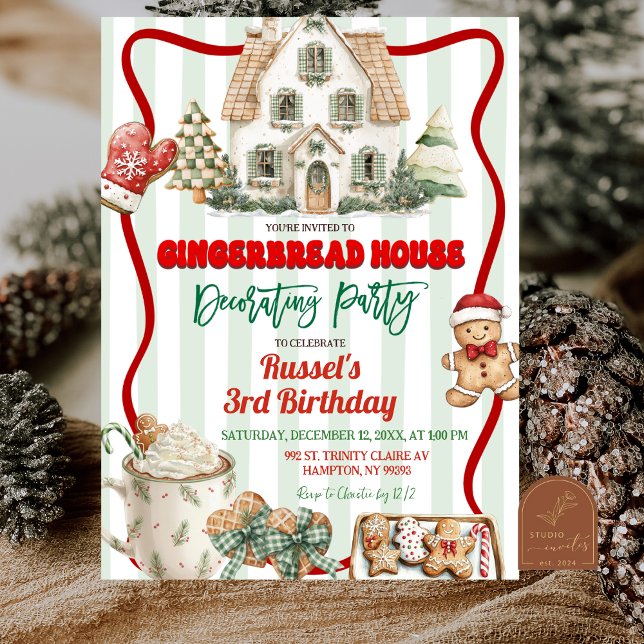 Convites Festa de Decoração de Gingerbread Rústica em Verde (Criador carregado)