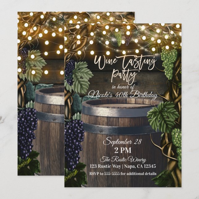 Convites Festa de Degustação de Vinho de Uvas em Barril de  (Frente/Verso)