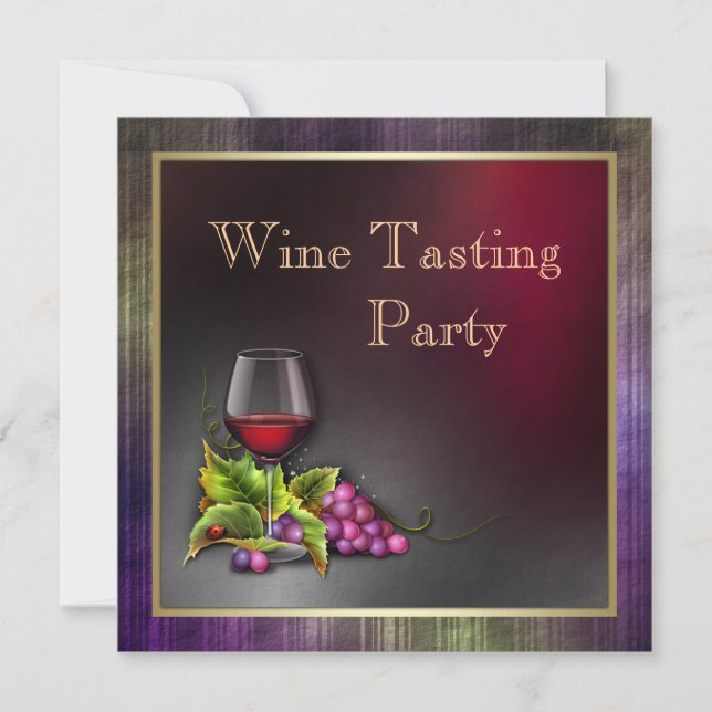 Convites Festa de Degustação de Vinho Tinto Roxo e Dourado  (Frente)