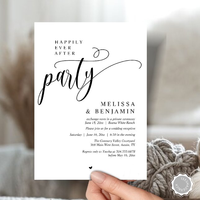 Convites Festa de Depois dos Felizes para Sempre, Recepção  (Happily Ever After Party, Reception Modern Minimal Invitation Card in Black and White)