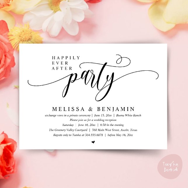 Convites Festa de Depois dos Felizes para Sempre, Recepção  (Happily Ever After Party, Reception Modern Minimal Invitation Card in Black and White)