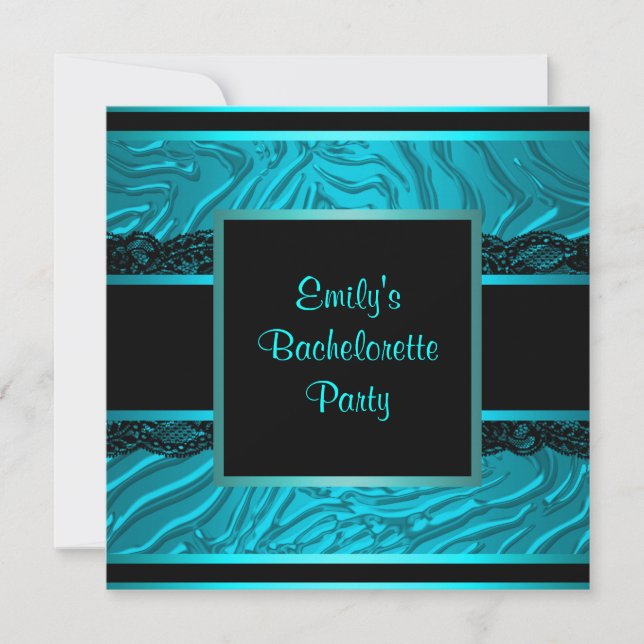 Convites Festa de Despedida de Solteira Black Lace Teal Zeb (Frente)