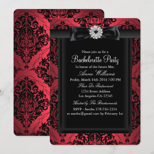 Convites Festa de Despedida de Solteira Chic Damask Vermelh