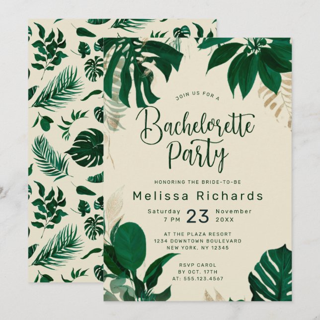 Convites Festa de Despedida de Solteira com Tema Tropical d (Frente/Verso)