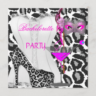 Convites Festa de Despedida de Solteira Corset Branco Leopa