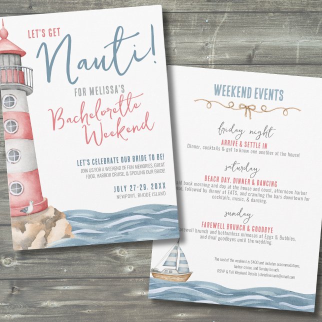Convites Festa de Despedida de Solteira de Verão Náutico (Let's Get Nauti Beach Nautical Bachelorette Party Invitation)