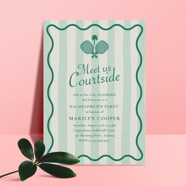 Convites Festa de Despedida de Solteira Estética de Pickleb (pickleball paddles and wavy, curvy frame bachelorette party invitation)