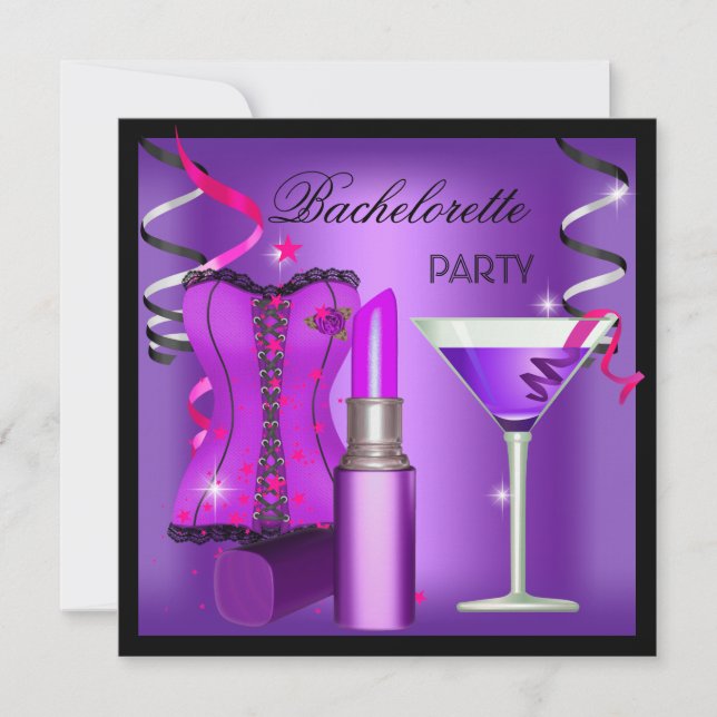 Convites Festa de Despedida de Solteira Lábios Roxo Rosa Co (Frente)