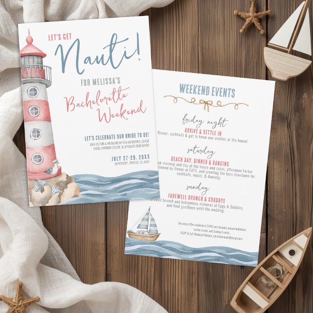 Convites Festa de Despedida de Solteira Náutica (Let's Get Nauti Nautical Bachelorette Party Invitation)