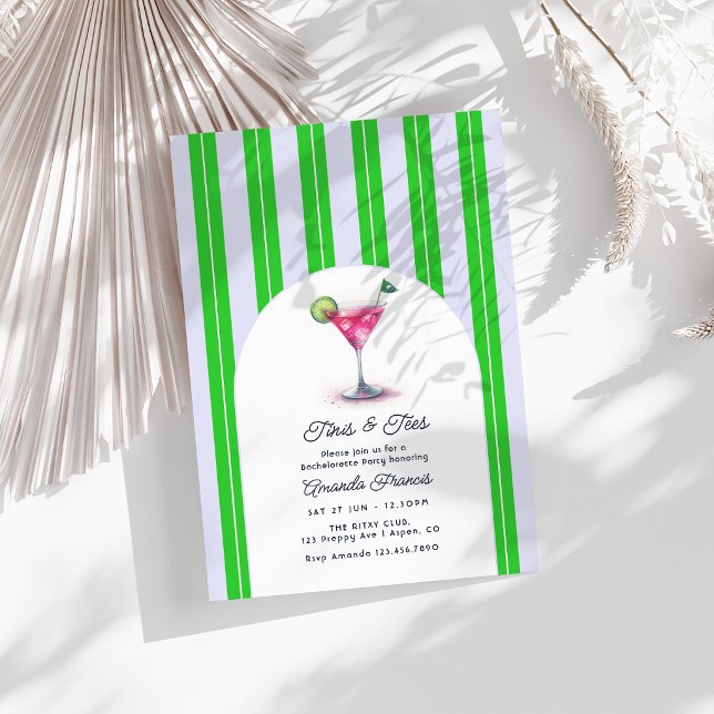 Convites Festa de Despedida de Solteira Preppy Chic Martini (Preppy Chic Martini Gen Z Golf Bachelorette Party Invitation)