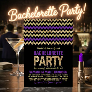 Convites Festa de Despedida de Solteira Purple & Gold Glitt