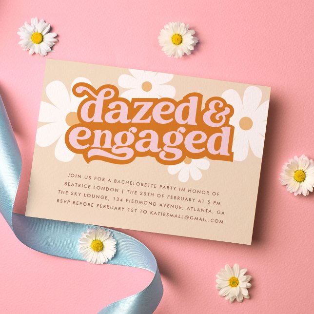 Convites Festa de Despedida de Solteira Retro Daisy Dazed & (dazed and engaged daisy retro bachelorette party invitation)