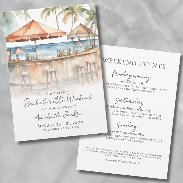 Convites Festa de Despedida de Solteira Watercolor Beach (Girls Weekend Watercolor Beach Bachelorette Party Invitation)