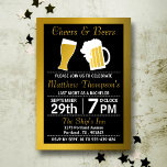 Convites Festa de Despedida de Solteiro Cheers & Beers Pret<br><div class="desc">Convites de Festa de Despedida de Solteiro Cheers & Beers Preto e Dourado</div>