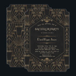 Convites Festa de Despedida de Solteiro Royal Gold Black Gr<br><div class="desc">Cartão de convite de casamento Royal Gold Black Great Gatsby. Design de cartão romântico e vintage com estilo art déco do Great Gatsby, um velho Hollywood dos anos 1920, com sobreposição de Fleur-de-lis em folha de ouro, divisor e fontes lindas em um fundo preto texturizado. Use a ferramenta de personalização...</div>