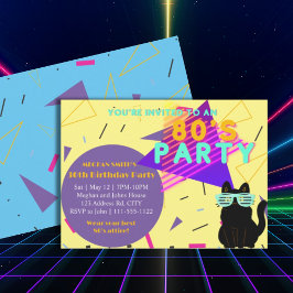 Convites Festa de Devolução de Gato Preto para Retro-anos 8