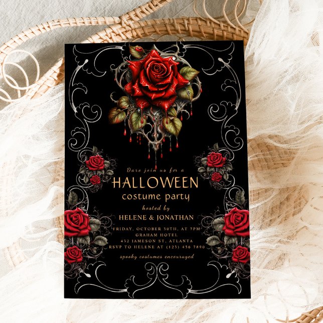 Convites Festa de Dia das Bruxas Adultas Gótica Rosa Dark (Gothic Rose Dark Adult Halloween Party Invitation)