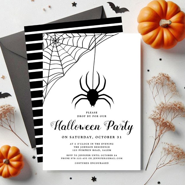 Convites Festa de Dia das Bruxas de Aranha Negra (Cute Black Spider Halloween Party Invitation)