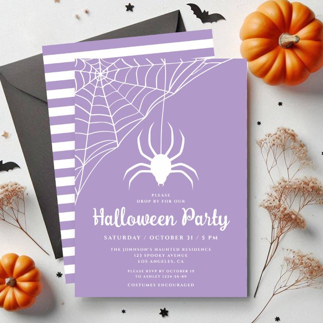 Convites Festa de Dia das Bruxas de Aranha Roxa (Cute Purple Spider Halloween Party Invitation)