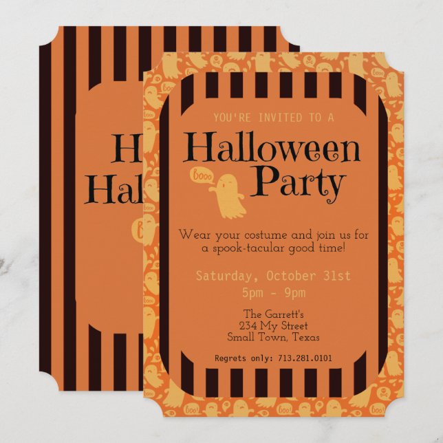 Convites Festa de Dia das Bruxas de Fantasma Laranja-Fantas (Frente/Verso)