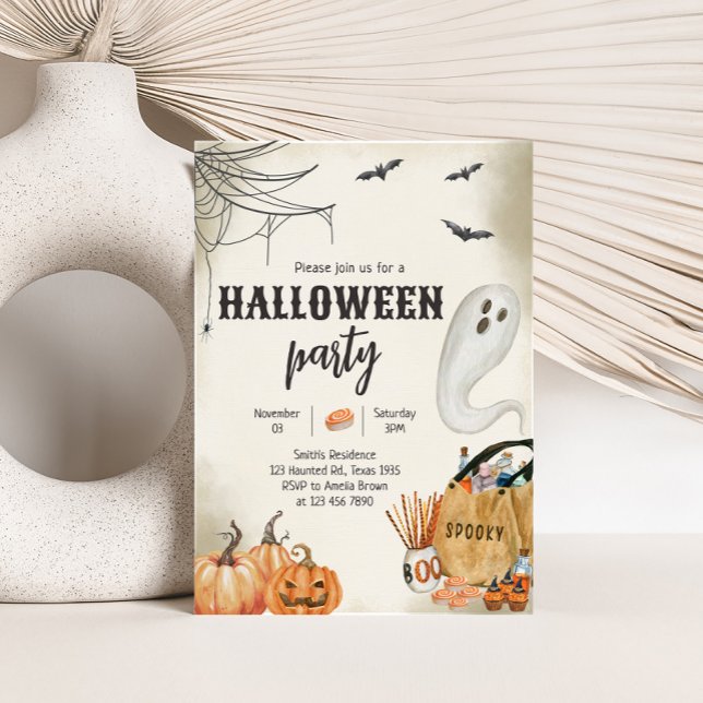 Convites Festa de Dia das Bruxas do Fantasma Spooky (Spooky Ghost Pumpkin Halloween Party Invitation )